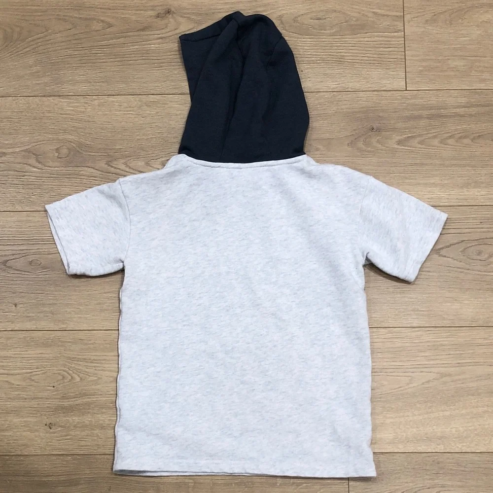 Carter's Light Gray Short-Sleeve Hoodie with Navy Hood